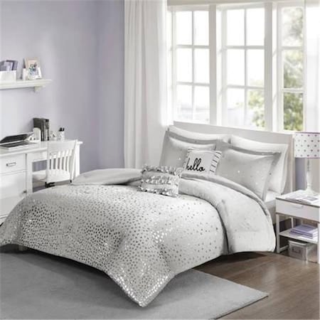 Intelligent Design ID10-1337 Twin & Twin Extra Large Size Metallic Comforter Set; Grey & Silver